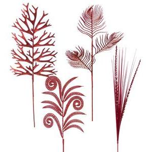 Feuilles synthétiques de décoration pailletées - H 70 à 80 cm - Rouge
