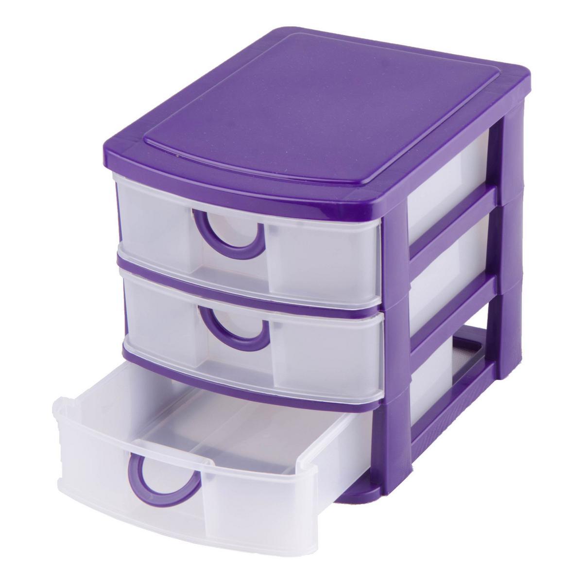 Tour de rangement 3 tiroirs - Plastique - Violet