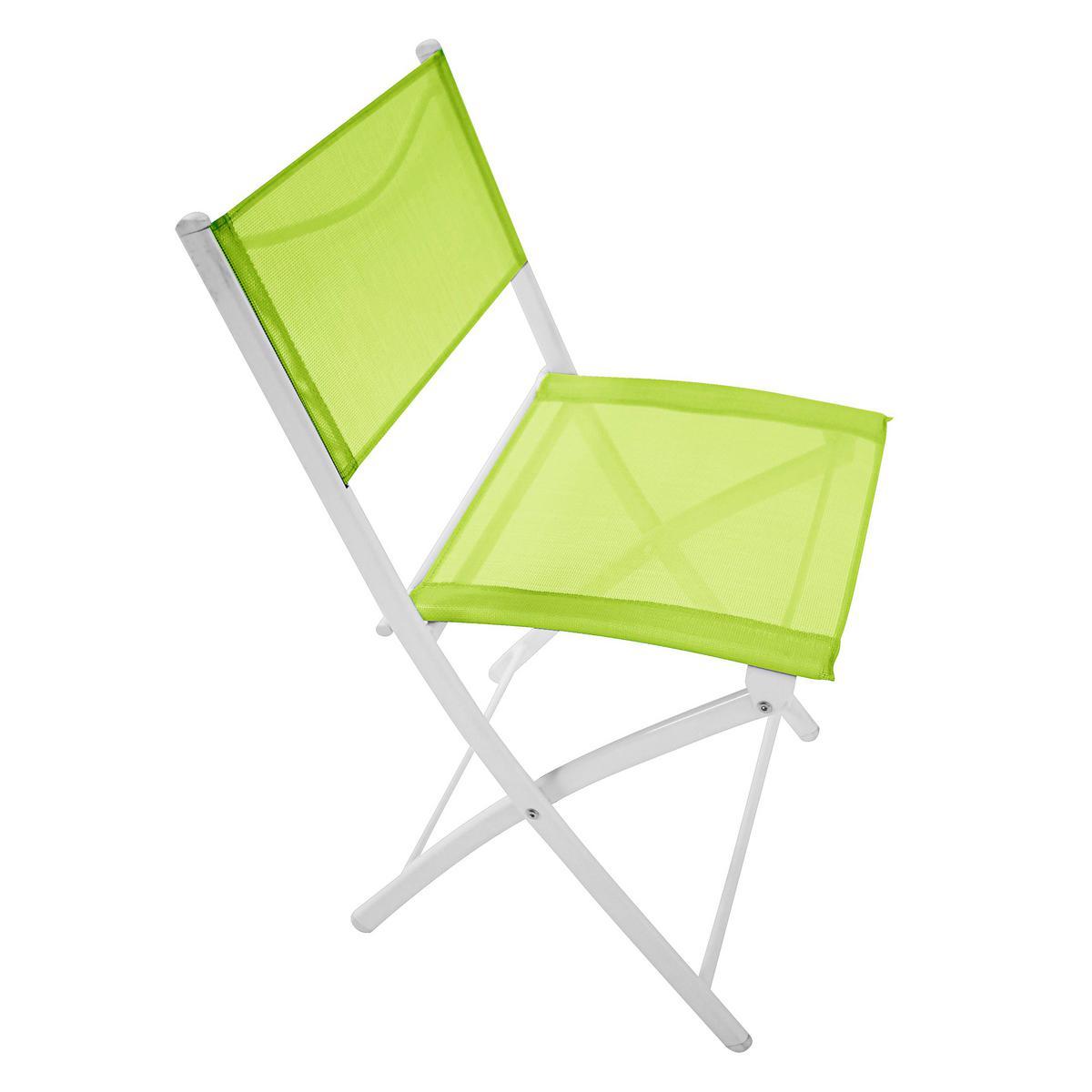Chaise pliante Amelia - Acier et Textilène - 51 x 46 x H 81 cm - Blanc et vert anis Chaise pliante Amelia - Acier et Textilène - 51 x 46 x H 81 cm - Blanc et vert anis
