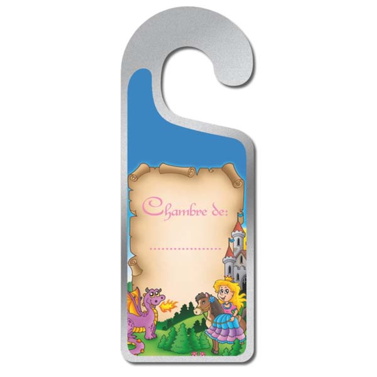 Plaque de porte - Chambre de : - modèle princesse pour fille - 8 x 20 cm