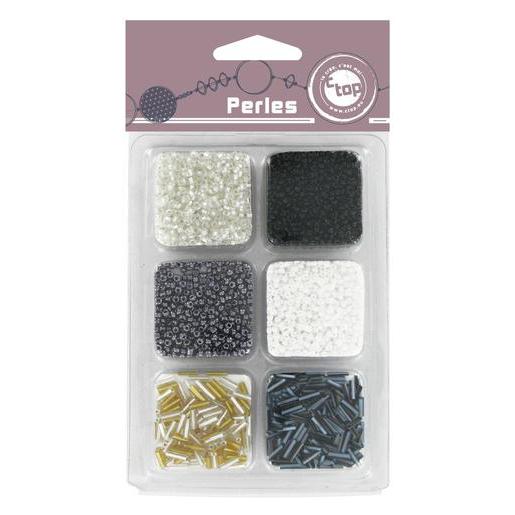 Assortiment perles de rocailles - Plastique - 9 x 2 x 15,5 cm - Noir et blanc Assortiment perles de rocailles - Plastique - 9 x 2 x 15,5 cm - Noir et blanc