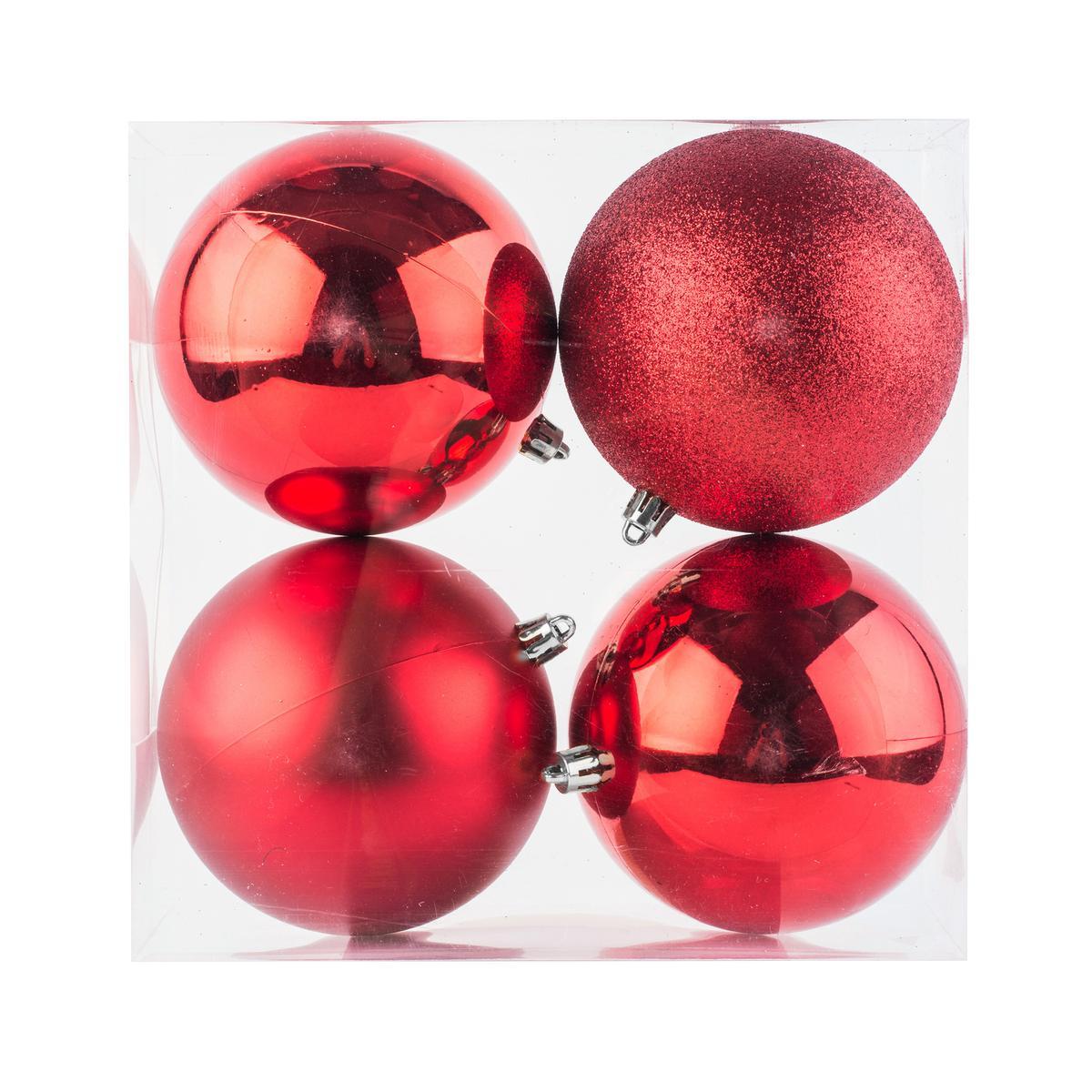 4 boules de Noël assorties - ø 10 cm - Différents coloris - Rouge 4 boules de Noël assorties - ø 10 cm - Différents coloris - Rouge