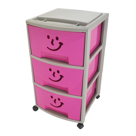 Tour De Rangement Enfant 3 Tiroirs 39 X 37 X H 67 Cm Rose