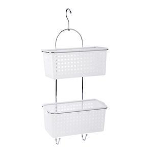 Étagère de douche 2 paniers - Plastique et acier chromé - 30 x 14 x H 64 cm - Blanc transparent