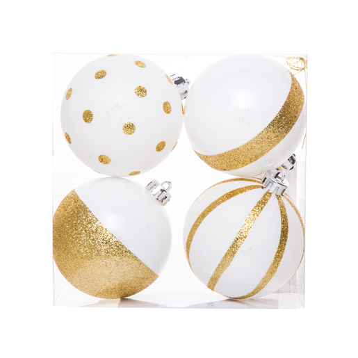 4 Boules De Noël Blanc Et Or Boules De Noël La Foir