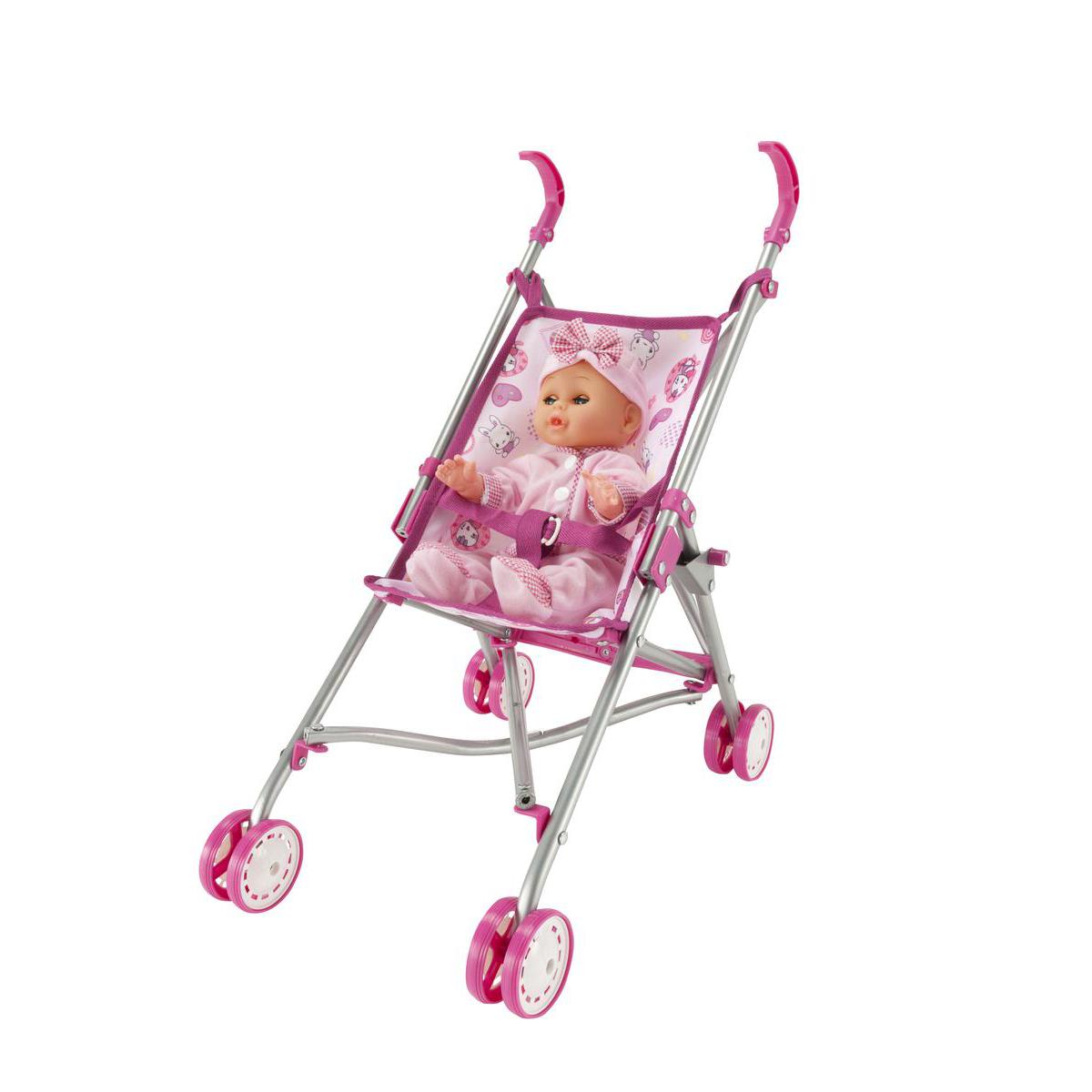Poupon avec poussette Plastique Rose