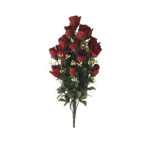 Bouquet piquet de 24 roses et gypsophiles artificiels - Hauteur 60 cm - Rouge