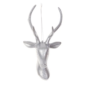 Suspension tête de cerf pailletée - 12,7 x 17,7 x 25,5 cm - Gris argenté