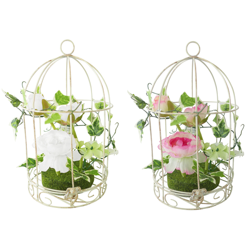 Renoncule et lierre en cage - Plastique - Ø 16 x H 26 cm - Multicolore Renoncule et lierre en cage - Plastique - Ø 16 x H 26 cm - Multicolore