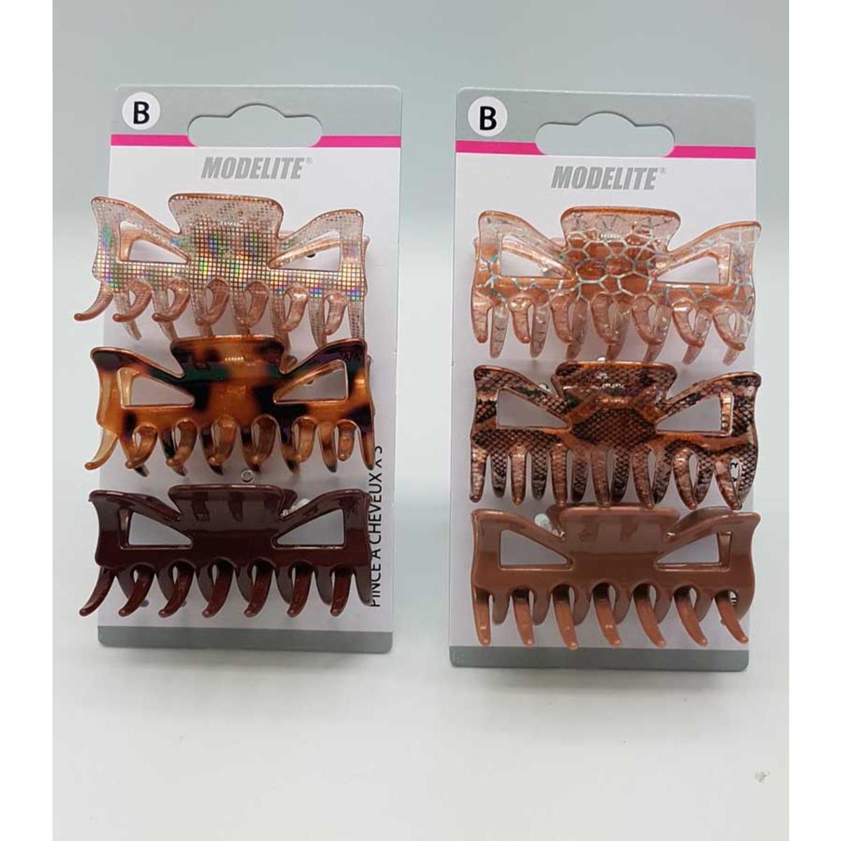 Pinces à cheveux assorties - 3 pièces - Différents coloris - Marron - MODELITE