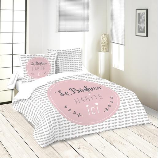 Housse De Couette Joie Et 2 Taies Vert Beige Rose Linge De