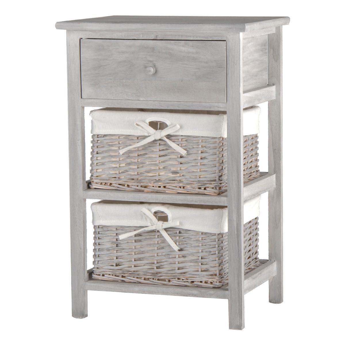 Meuble à tiroirs et panier en bois - 40 x 29 x H 64 cm - gris