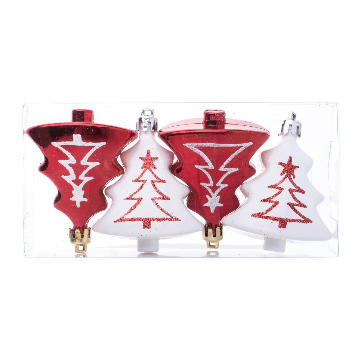 4 suspensions Sapins - 5.5 x 3.5 x H 7.5 cm - Rouge, blanc 4 suspensions Sapins - 5.5 x 3.5 x H 7.5 cm - Rouge, blanc
