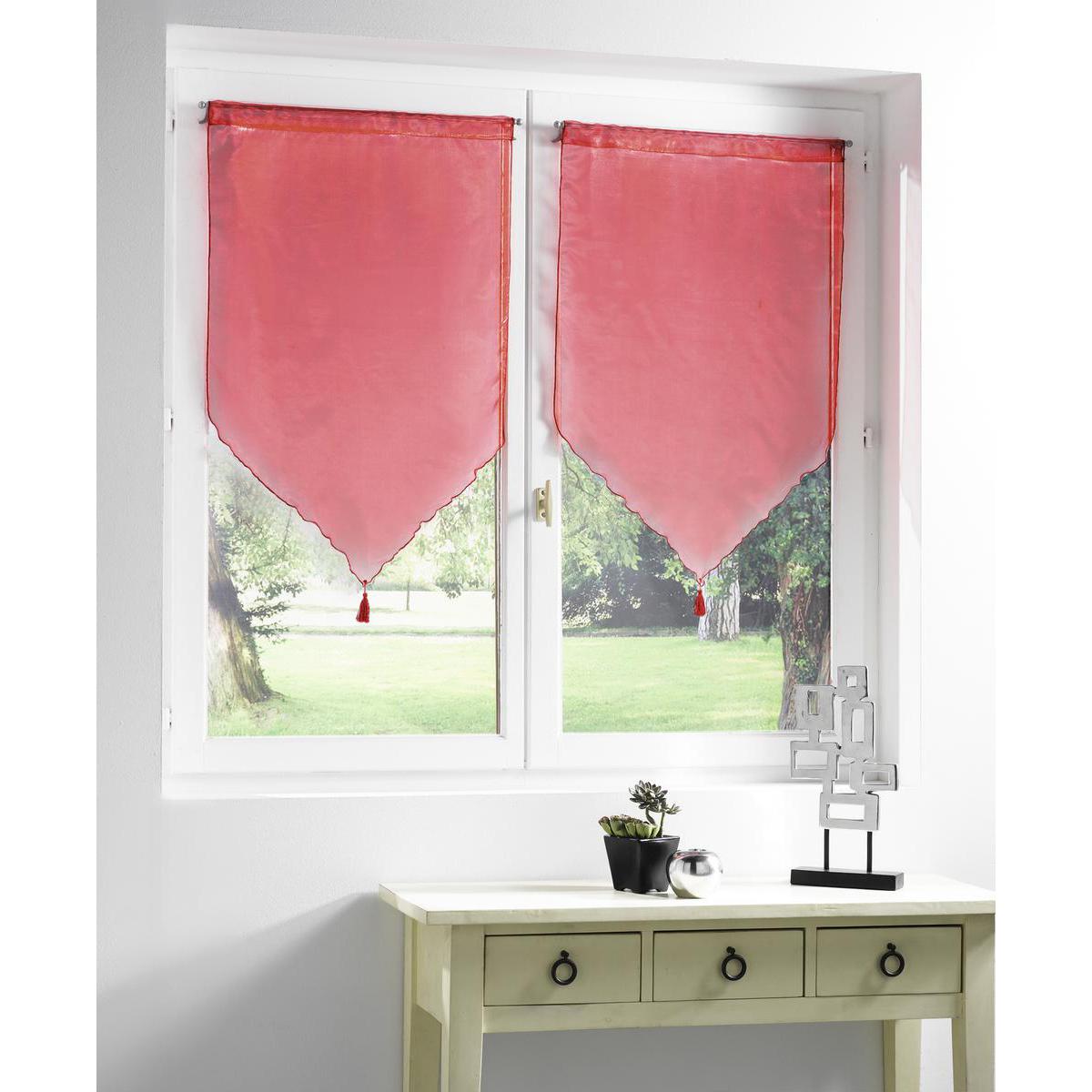 Paire de vitrages Juliette en polyester - 60 x 90 cm - Rouge Paire de vitrages Juliette en polyester - 60 x 90 cm - Rouge
