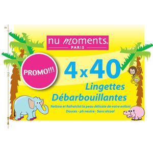 Lot de 4 paquets de lingettes - Cellulose de papier et ouate - 18 x 2 x H 11 cm - Blanc
