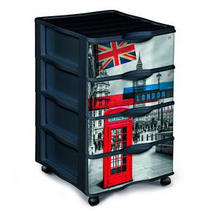 Tour de rangement 4 tiroirs - Plastique - 40 x 38 x H 64 cm - Gris, rouge et bleu