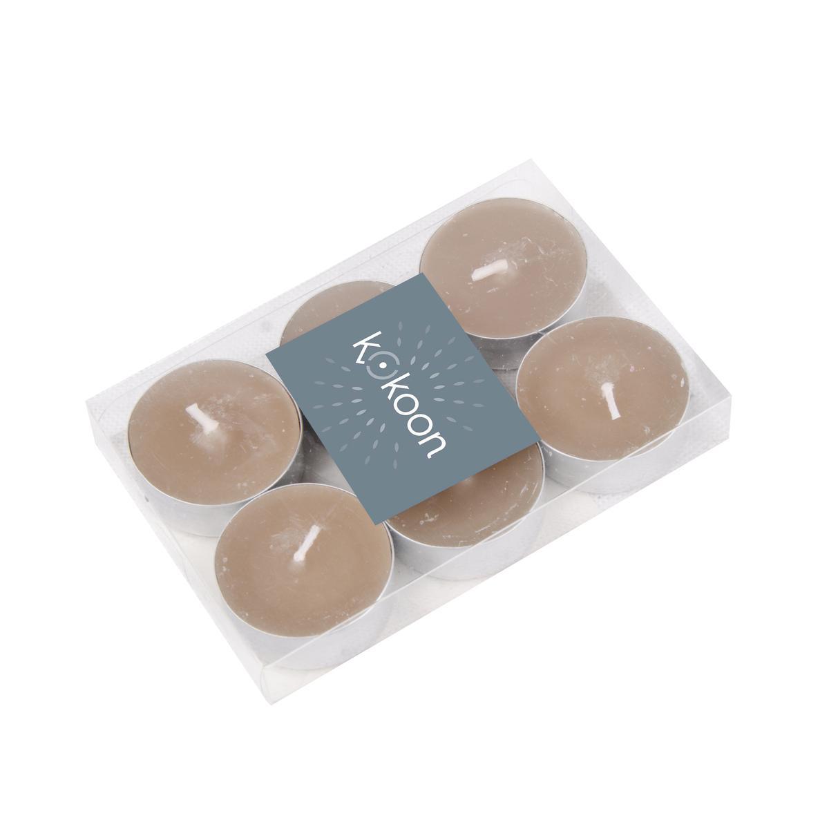 Lot de 6 bougies chauffe-plat en paraffine - 3,8 x H 1,5 cm - Beige taupe Lot de 6 bougies chauffe-plat en paraffine - 3,8 x H 1,5 cm - Beige taupe
