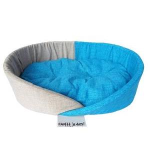 Corbeille pour chien - Polyester et coton 65 x 43 x H 17 cm - Bleu et beige