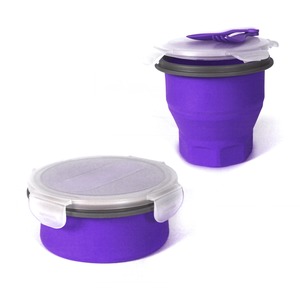 Lunch box rétractable spécial pâtes avec couverts intégrés 70 cl - Diamètre 14 cm - violet