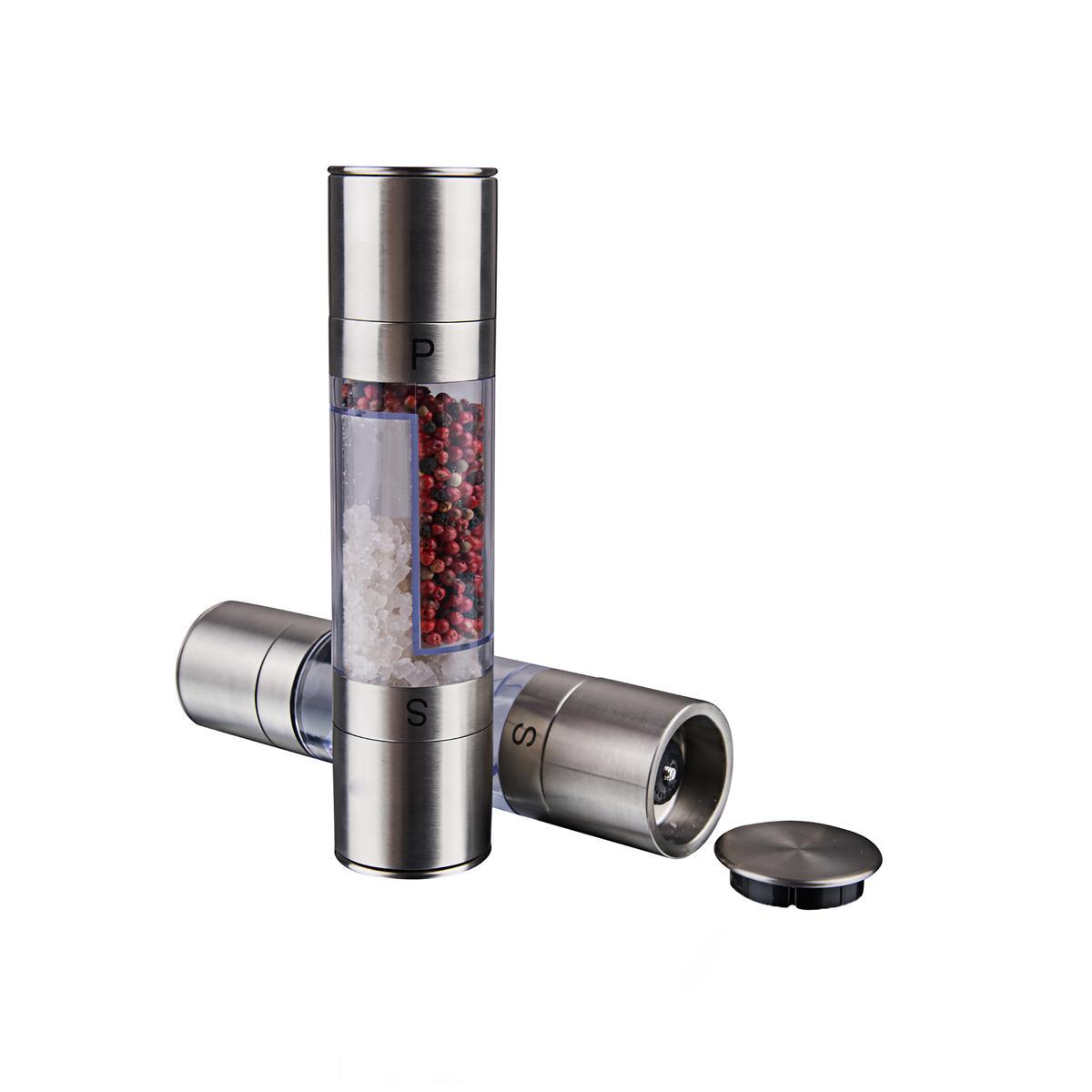 Salière poivrière tout en 1 - Acier inoxydable - 21,8 x 5,3 cm - Gris et transparent Salière poivrière tout en 1 - Acier inoxydable - 21,8 x 5,3 cm - Gris et transparent