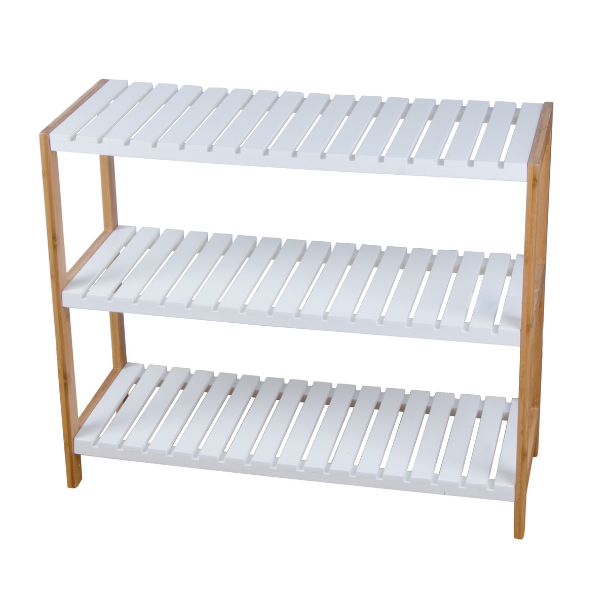 Étagère large 3 niveaux - 70 x 26 x H 58,5 cm - Blanc, marron