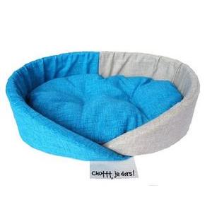 Corbeille pour chien - Polyester et coton - 50 x 40 x H 14 cm - Bleu et beige
