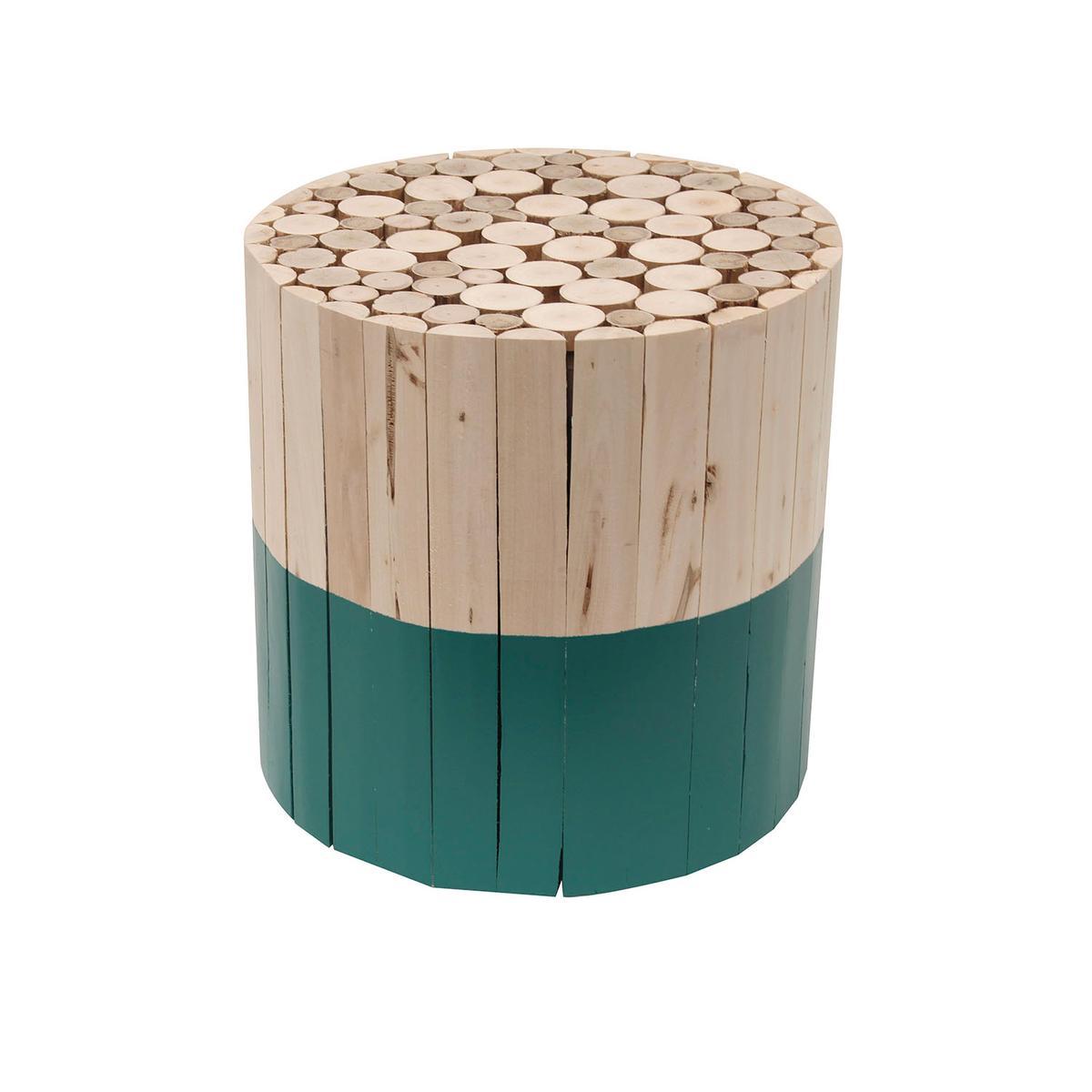 Tabouret rond en bois bicolore - Différents modèles - ø 30 x H 30 cm - Vert, beige - HOME DECO FACTORY