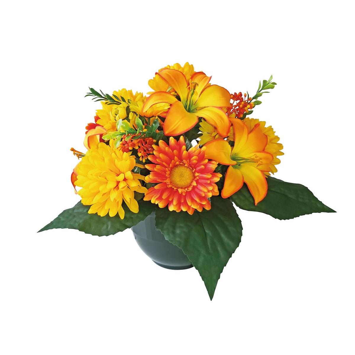 Coupe de chrysanthèmes et lys artificiels - 35 x H 45 cm - Différents coloris - Violet, orange, rouge, vert Coupe de chrysanthèmes et lys artificiels - 35 x H 45 cm - Différents coloris - Violet, orange, rouge, vert