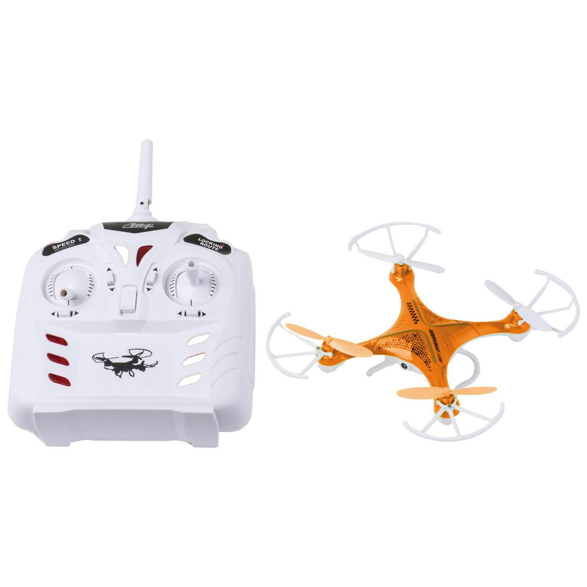 Drone caméra - Plastique - 19 x 19 x H 5 cm - Orange ou vert