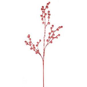 Branche de baies synthétique pailletée - H 82 cm - Rouge