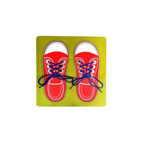 J'apprends à lacer mes chaussures - Bois - 22 x 22 x 1 cm - Rouge, Bleu