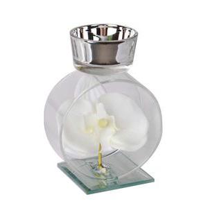 Bougeoir et orchidées -  Verre, Plastique, Polyester - 9 x 6 x 12 cm - Blanc