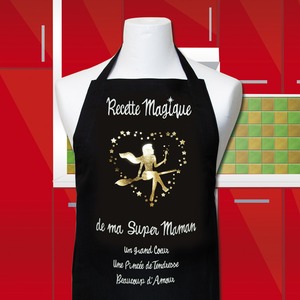 Tablier de cuisine Recette magique de ma super Maman - Noir et jaune or