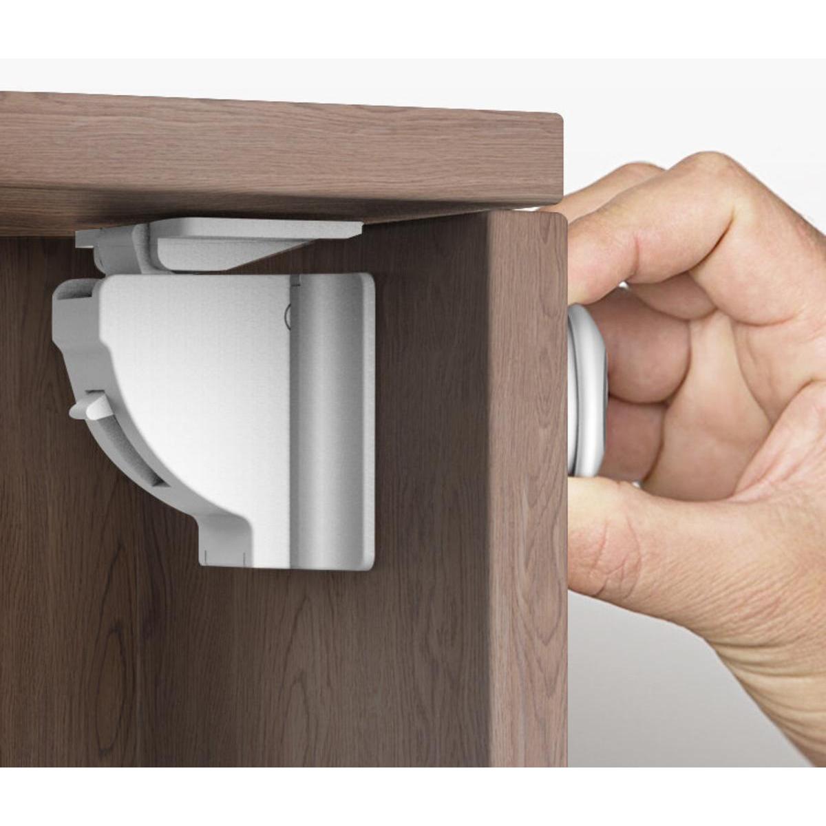 Bloque-porte invisible pour tiroir et placard + clef magnétique - 3.5 x 3.5  x 3.5 cm 