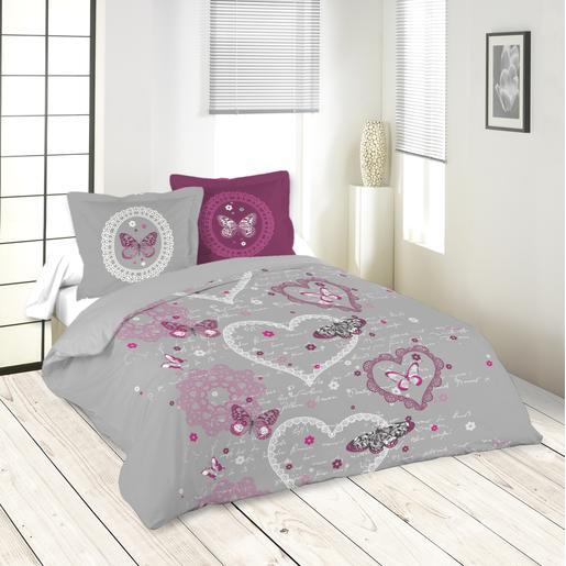 Housse De Couette Illusion Gris Rose Violet Linge De Lit