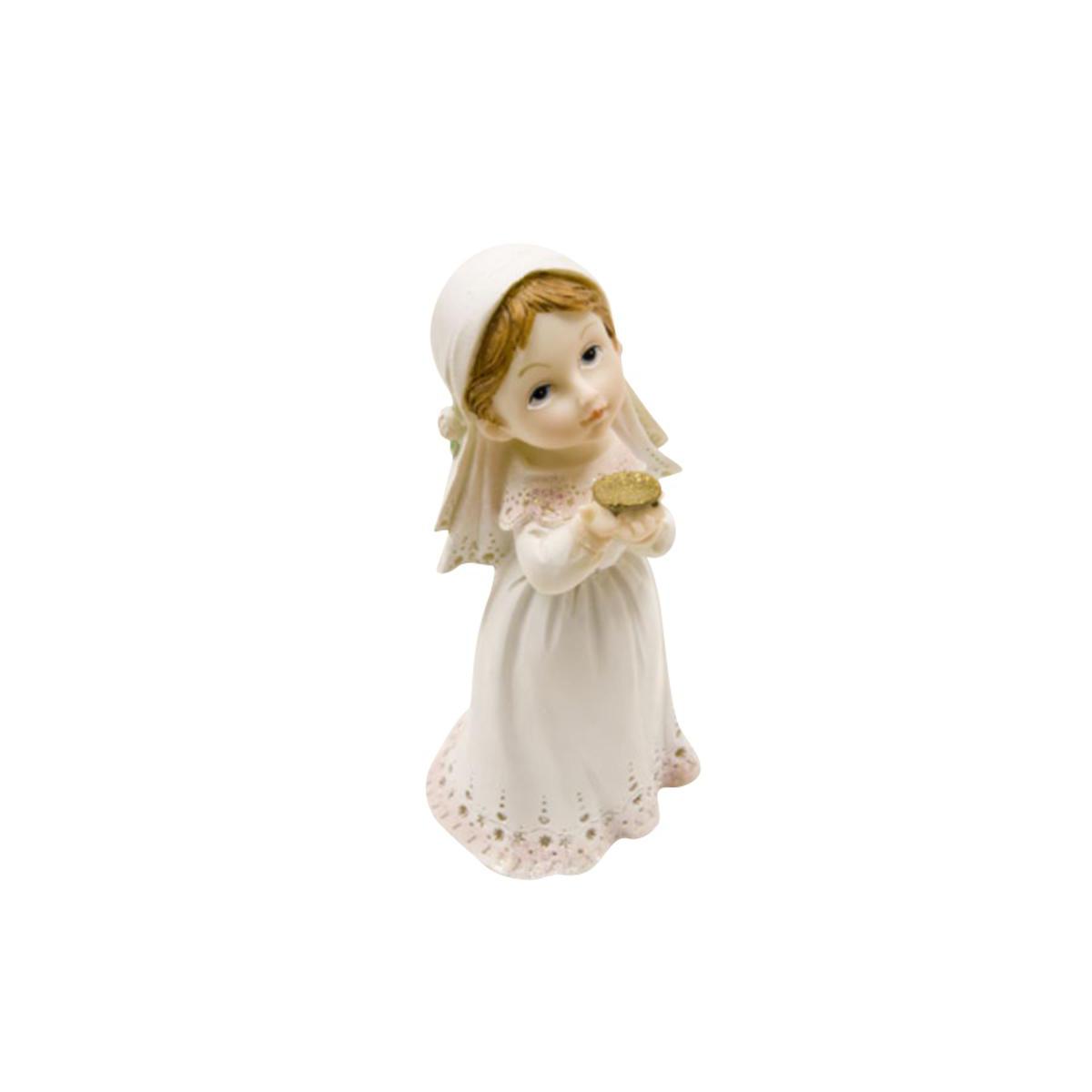 Figurine communiante debout - Résine - 5,5 x 6 x 14 cm - Blanc