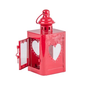 Photophore lanterne motif cœur - 9 x H 19,5 cm - Rouge