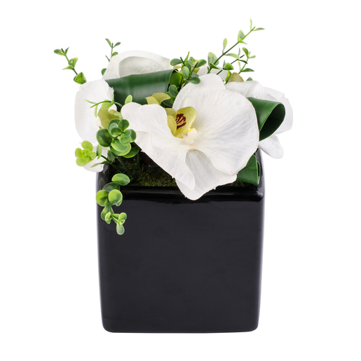 Orchidée + pot - Polyester et Porcelaine - 21 x 18 x H 22 cm - Blanc et rose fushia Orchidée + pot - Polyester et Porcelaine - 21 x 18 x H 22 cm - Blanc et rose fushia