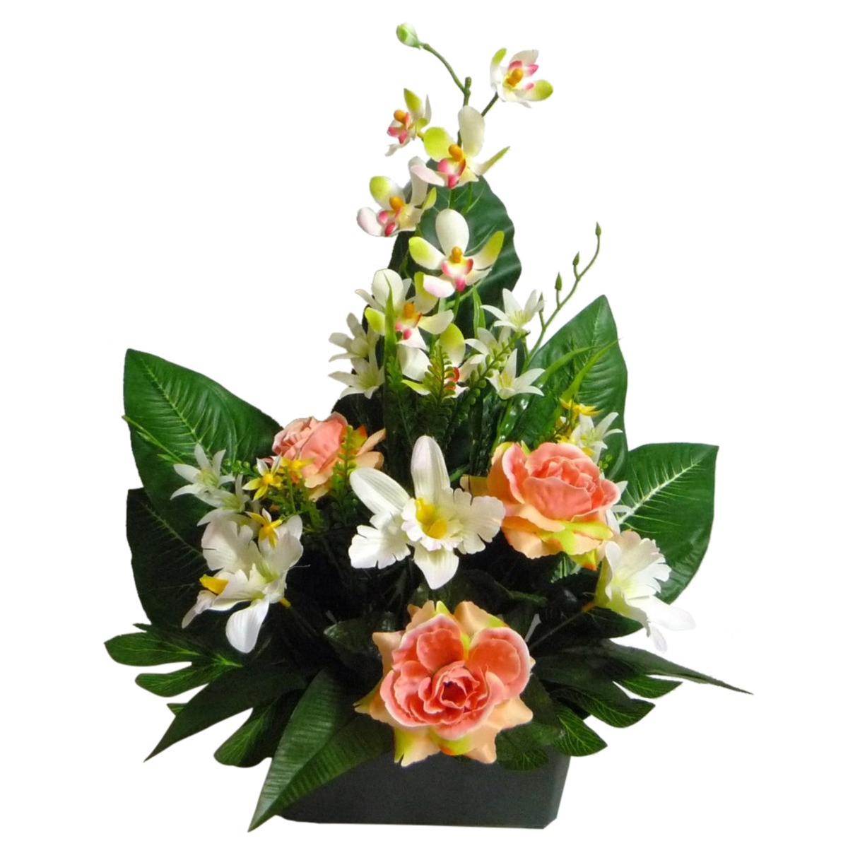 Jardinière roses + orchidées + feuilles - Hauteur 55 cm - Différents modèles