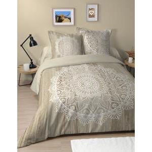 Housse de couette Kansas - L 260 x l 240 cm - Beige, blanc