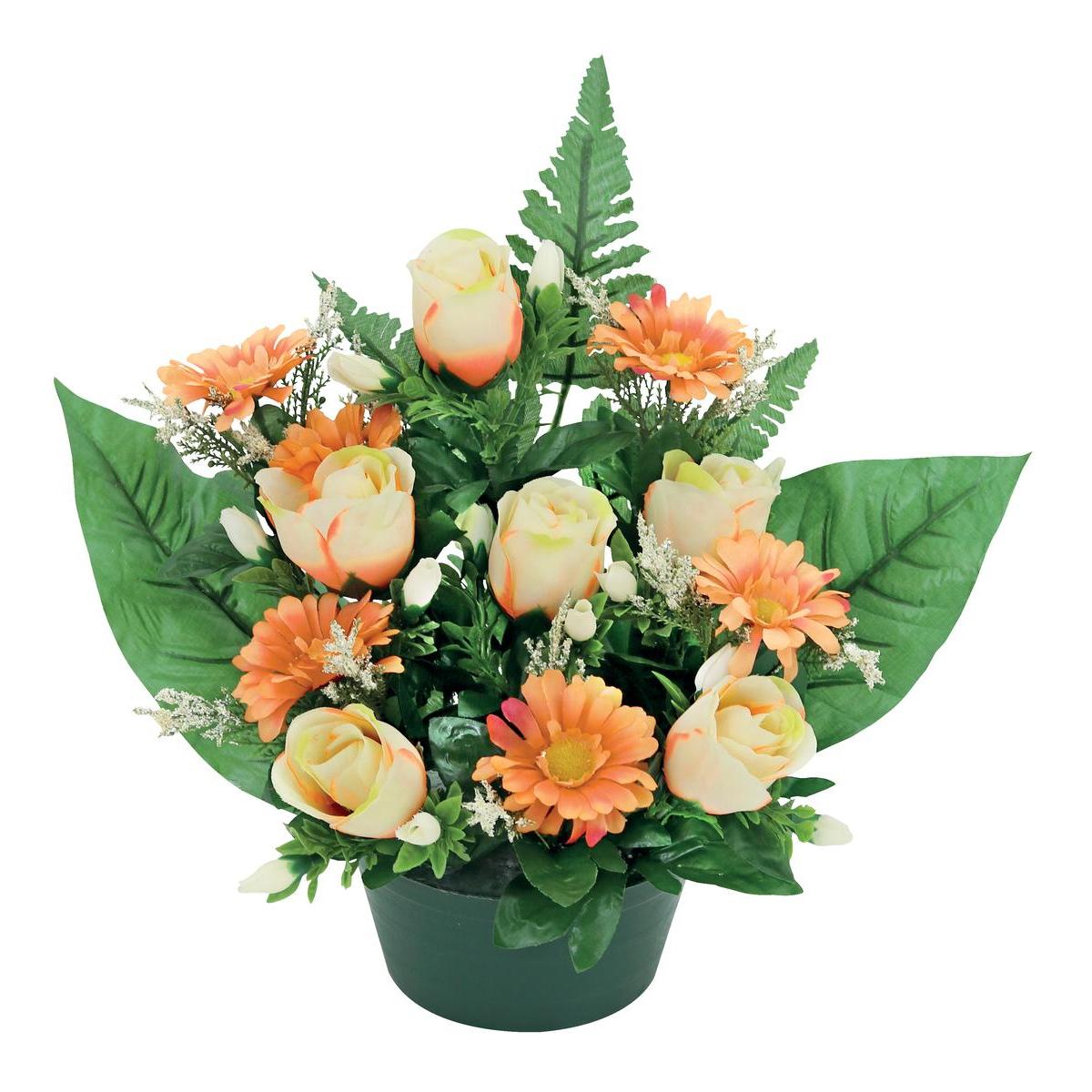 Potée de marguerites et boutons de roses artificiels - 14 x H 28 cm - Différents coloris - Orange, vert, rose Potée de marguerites et boutons de roses artificiels - 14 x H 28 cm - Différents coloris - Orange, vert, rose