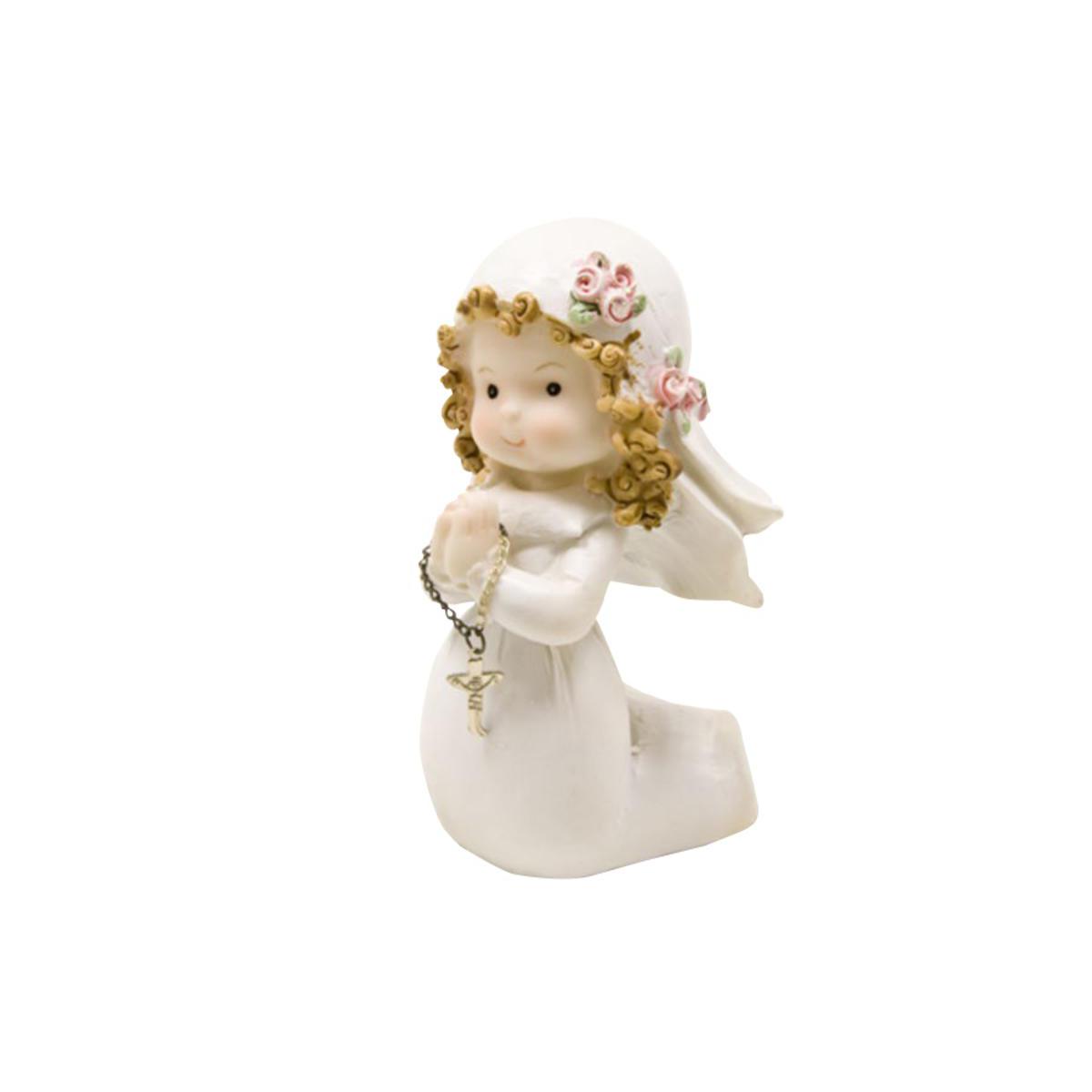 Figurine communiante à genoux - Résine - 7,5 x 7 x 11,5 cm - Blanc