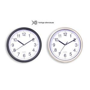 Horloge ronde mécanisme silencieux en plastique - Diamètre 24 cm - Noir, Beige