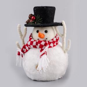 Bonhomme de neige avec chapeau - Polystyrène - 16 x 15 x H 22 cm - Blanc, rouge et noir