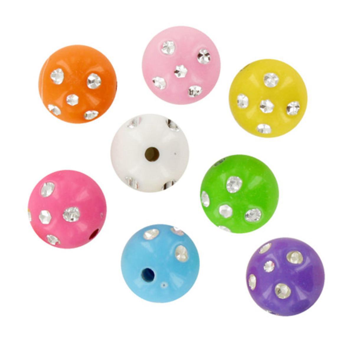 Perles acryliques strass 8 couleurs 40 g - 14 mm - Multicolore