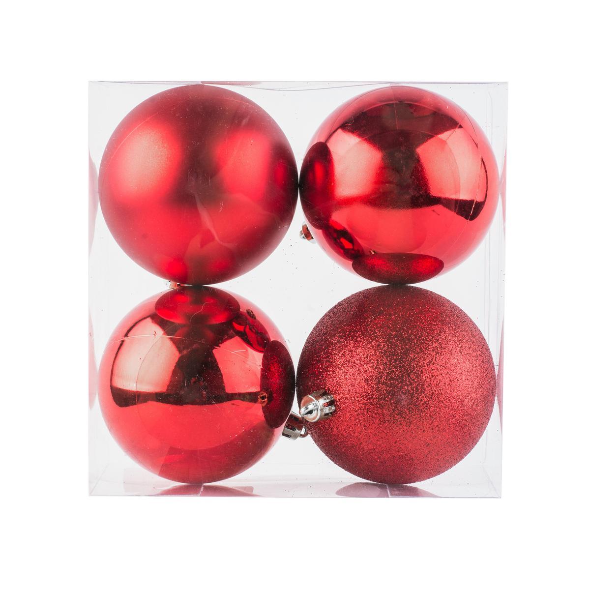 4 boules de Noël assorties - ø 8 cm - Différents coloris - Rouge 4 boules de Noël assorties - ø 8 cm - Différents coloris - Rouge