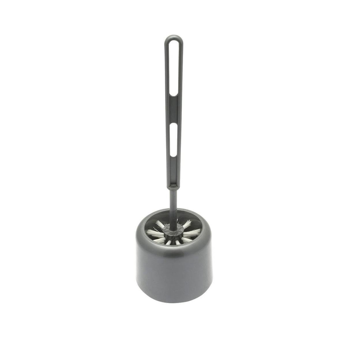 Brosse WC + support en plastique - Diamètre 11 x H 34 cm - Gris argent Brosse WC + support en plastique - Diamètre 11 x H 34 cm - Gris argent
