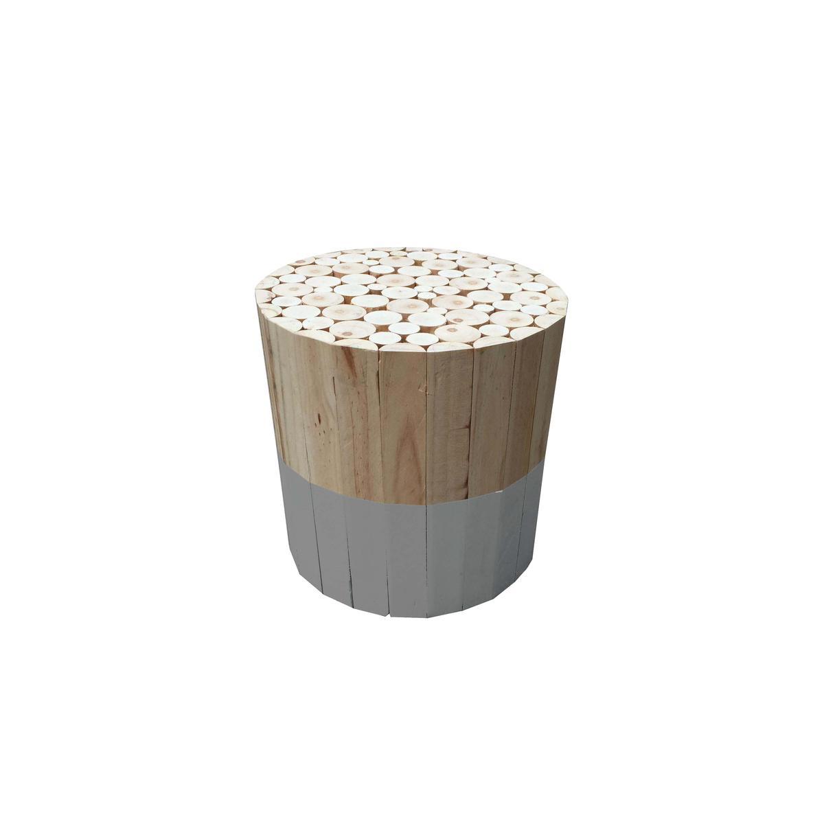 Tabouret rond en bois bicolore - Différents modèles - ø 30 x H 30 cm - Gris, beige - HOME DECO FACTORY
