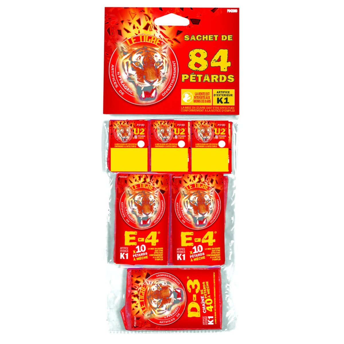Sachet de 6 paquets de pétards Le Tigre - K1 - Rouge