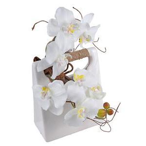 Orchidée en vase - Céramique, plastique et polyester - 18 x 13,5 x 37 cm - Blanc